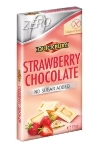 Čokoláda QUICKBURY 75 g BEZ PŘIDANÉHO CUKRU - bílá jahodová - VÝPRODEJ !!! DMT: 8/2026