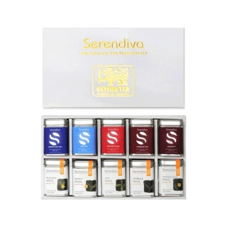 Dárková sada sypaných čajů SERENDIVA - 10x 15 g - v kovových dózičkách - malá sada