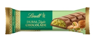 Lindt čokoládová tyčinka DUBAI STYLE 40 g - AKCE !!!- mléčná s pistáciemi a cukrářskými nitěmi