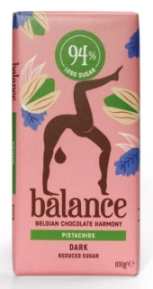 Belgická čokoláda BALANCE 100 g BEZ PŘIDANÉHO CUKRU - HOŘKÁ s PISTÁCIEMI - VÝPRODEJ !!! DMT: 2/2026