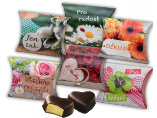 Marcipánová srdíčka 50 g S PŘÁNÍM - polštářek - MIX MOTIVŮ
