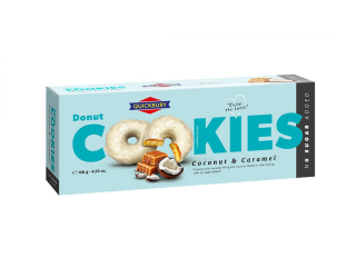 Sušenky QUICKBURY 128 g DONUT COOKIES - bez přidaného cukru - kokos & karamel