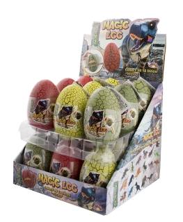 Plastové vajíčko DINO MAGIC EGG hračka s bonbónky 10 g - balení 18 ks